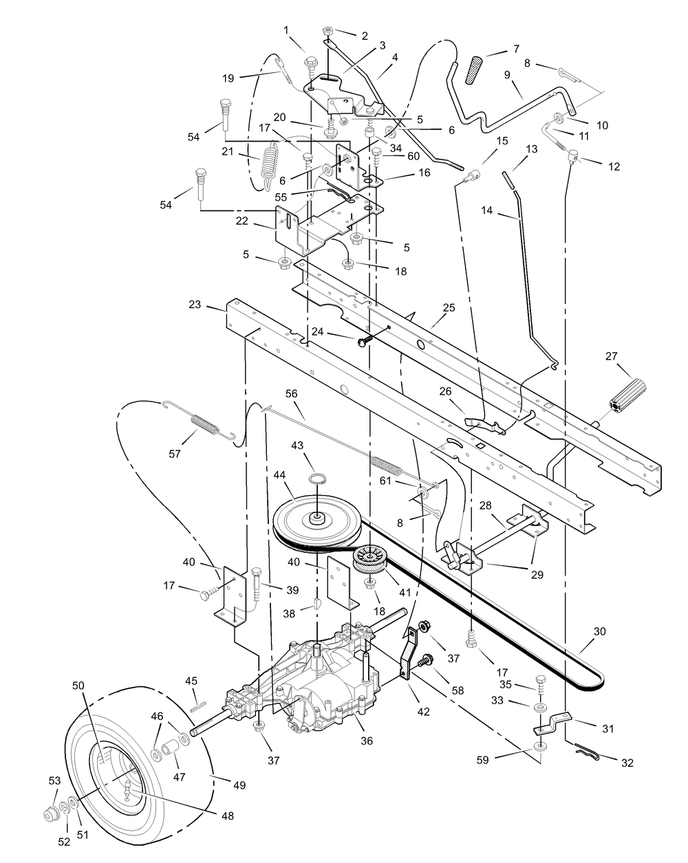Motion Drive Diagram and Parts List for 385015X50A 2003 Briggs and Stratton Lawn Tractor